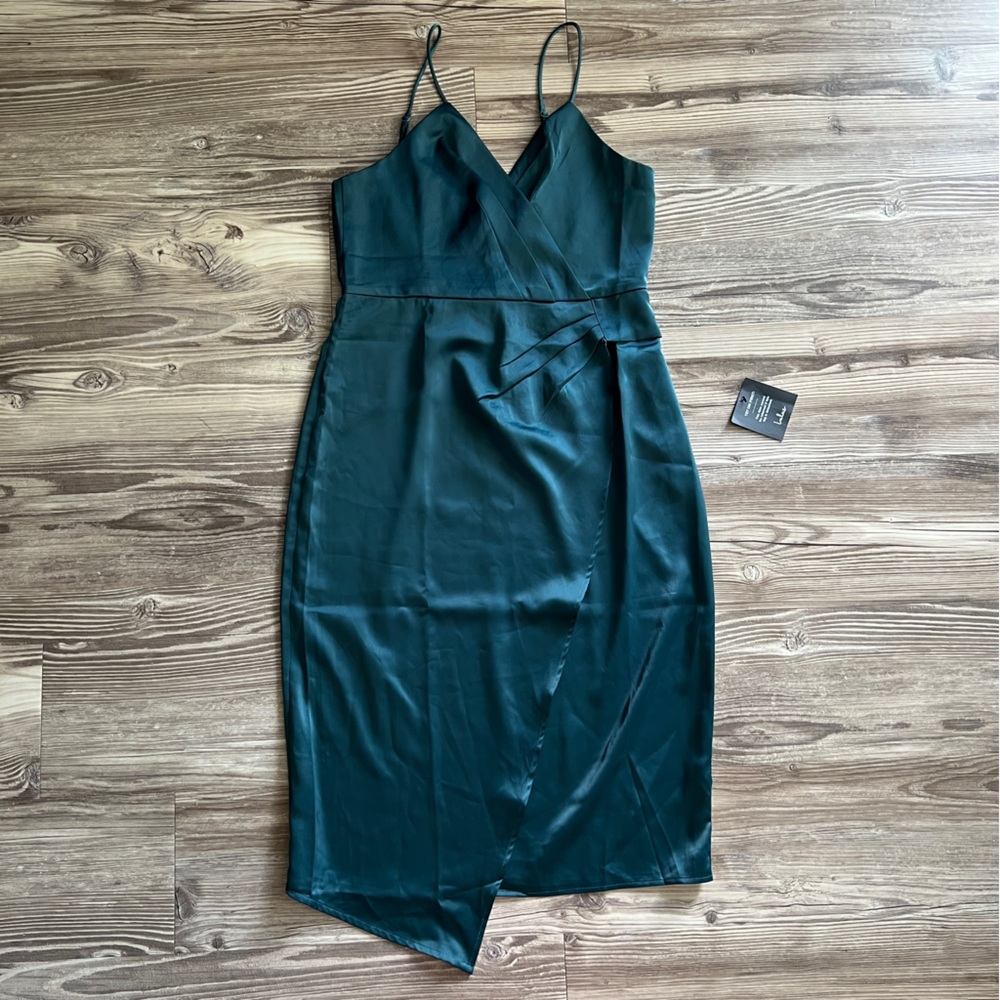 Lulus Satin Surplice Faux Wrap Midi Dress Size L New With Tags